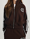 Sweat-shirt en coton enti&egrave;rement zipp&eacute; &agrave; bordure en dentelle (du 6 au 16 ans)