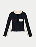 Jersey estilo universitario de algodón a rayas con cremallera (6-16&nbsp;años)