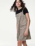 2-delige outfit met denim jurk met luipaardprint (2-16 jaar)