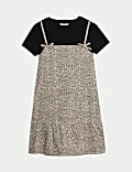 2-delige outfit met denim jurk met luipaardprint (2-16 jaar)