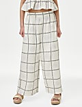 Pure Cotton Checked Floral Trousers (6-16 Yrs)