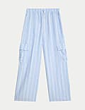 Linen Rich Wide Leg Cargo Trousers (6-16 Yrs)