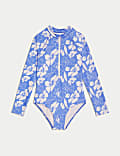 Badpak met lange mouwen en Hibiscus-print (6-16 jaar)