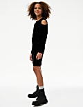 Velvet Studded Cold Shoulder Dress (6-16 Yrs)