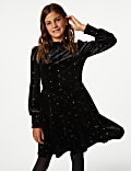 Fluwelen jurk met glitter en ster (6-16 jaar)