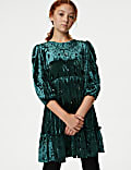 Crushed Velvet Rhinestone Dress (6-16 Yrs)
