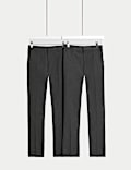 2pk Boys' Slim Leg Longer Length School Trousers (2-18 Yrs)