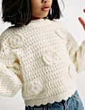 Pure Cotton Knitted Flower Jumper (2-8 Yrs)