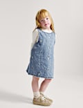 Denim Floral Embroidered Pinafore (2-8 Yrs)