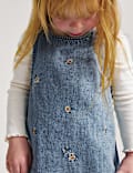Denim Floral Embroidered Pinafore (2-8 Yrs)