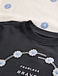 2pk Pure Cotton Floral Fearless Tops (2-8 Yrs)