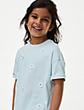 Katoenrijk T-shirt met bloemapplicatie (2-8 jaar)