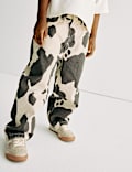 Τζιν με φαρδιά μπατζάκια και cow print από 100% βαμβάκι (2-10 ετών)