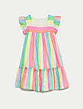 Pure Cotton Striped Frill Tiered Dress (2-8 Yrs)