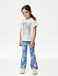 Cotton Rich Ribbed Floral Flared Trousers (2-8 Yrs)