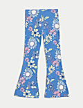 Cotton Rich Ribbed Floral Flared Trousers (2-8 Yrs)