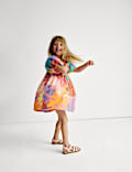 Linen Rich Printed Puff Sleeve Woven Dress (2-8 Yrs)