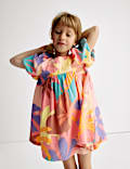 Linen Rich Printed Puff Sleeve Woven Dress (2-8 Yrs)