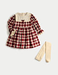 Set hohem Baumwollanteil Kariertes Partykleid mit Strumpfhose (1–10 J.)