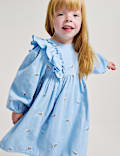 Pure Cotton Frill Floral Embroidered Dress (1-8 Yrs)