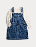 2-delige outfit van puur katoen met denim overgooier (2-8 jaar)