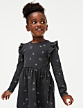 Pure Cotton Foil Star Frill Sleeve Dress (2-8 Yrs)