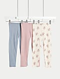 Pack de 3 leggings de flores de algodón acanalados (2-8 años)