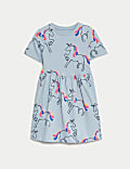 Vestido 100&nbsp;% algodón de unicornios (2-8&nbsp;años)
