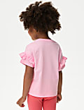 Pure Cotton Graphic Frill Sleeve T-Shirt (2-8 Yrs)