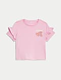 Pure Cotton Graphic Frill Sleeve T-Shirt (2-8 Yrs)