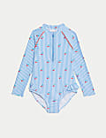 Seersucker Cherry Print Long Sleeve Swimsuit (2-8 Yrs)