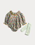 2pc Ditsy Print Bodysuit & Tights Outfit (0-3 Yrs)