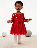 Jersey and Tulle Christmas Print Dress (0-8 Yrs)