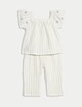 Pure Cotton Striped Floral Outfit (0-6 Yrs)