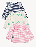 3pk Pure Cotton Patterned Tops (0-3 Yrs)