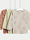 3pk Cotton Rich Rabbit Print Tops (0-3 Yrs)