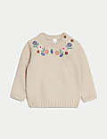 Pull en maille de coton à motif fleuri (jusqu’au 3&nbsp;ans)