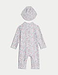 2pc Floral Zip All In One Swimsuit & Hat (0-3 Yrs)