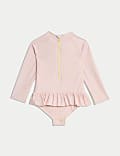 Gingham Floral Frill Long Sleeve Swimsuit (0-3 Yrs)
