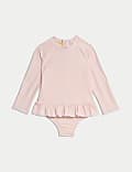 Gingham Floral Frill Long Sleeve Swimsuit (0-3 Yrs)