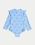 Maillot de bain à manches longues, avec motif cerise, rayures et volants (jusqu’au 3 ans)