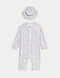 2pc Sunsafe Floral Swimsuit & Hat Set (0-6 Yrs)