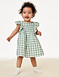 Pure Cotton Gingham Frill Dress (0-3 Yrs)