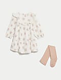 Pure Cotton Floral Dress with Tights (0-3 Yrs)