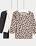 3pk Cotton Rich Animal Print & Plain Tops (0-3 Yrs)