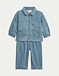 Ensemble 2 pièces en denim brodé avec veste et jean (jusqu’au 6 ans)