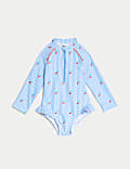 Striped Cherry Long Sleeve Swimsuit (0-3 Yrs)