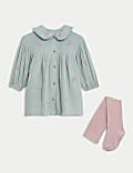 2pc Cotton Rich Dress and Tights Outfit (0-3 Yrs)