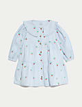 Pure Cotton Striped Cherry Embroidery Dress (0-6 Yrs)