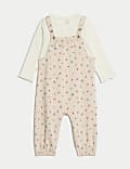 2pc Cotton Rich Jersey Ditsy Dungarees Outfit (0-3 Yrs)